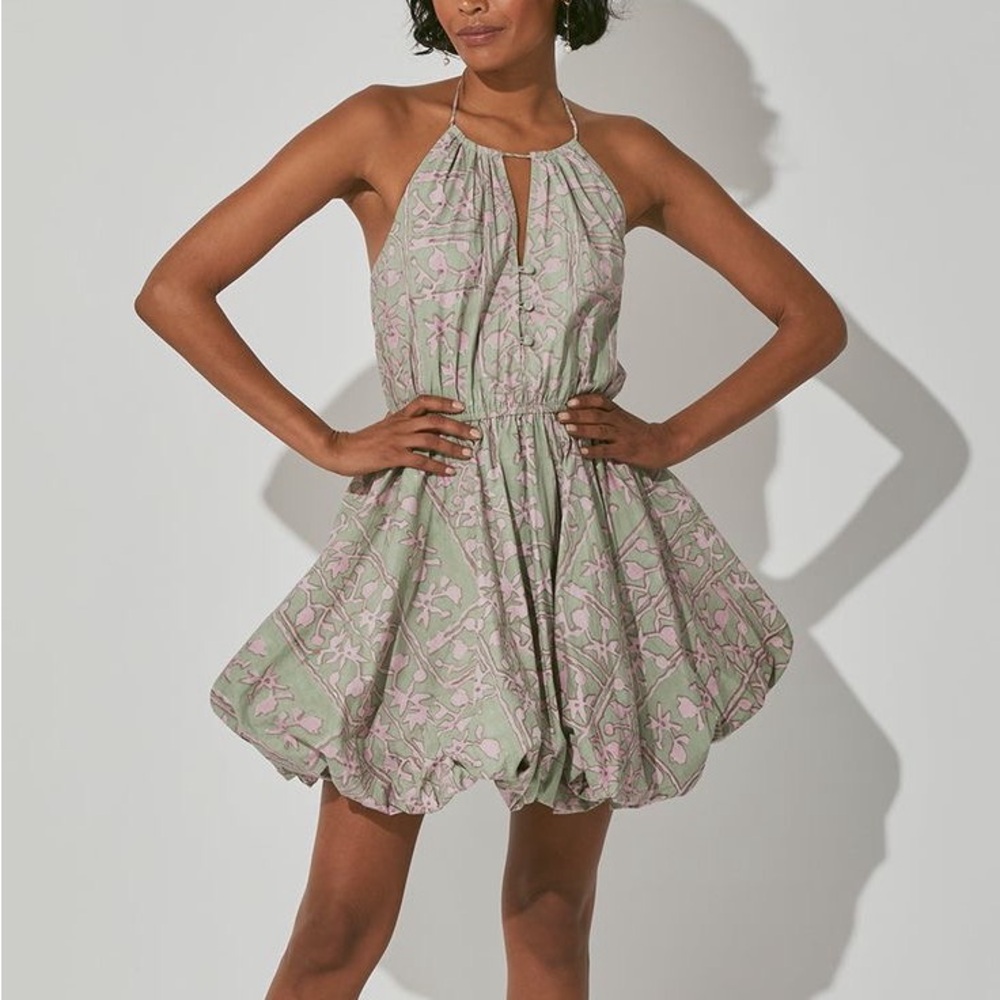 NWT Cleobella Flora Block Print Mini Dress / Sage / Size Medium